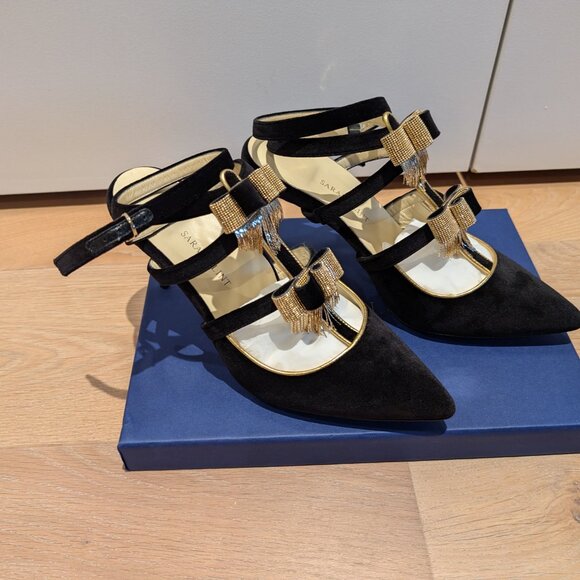 Velvet gold trimmed open back stilletto - Picture 2 of 7